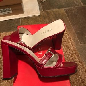 Red Slip on open toe platform high heels